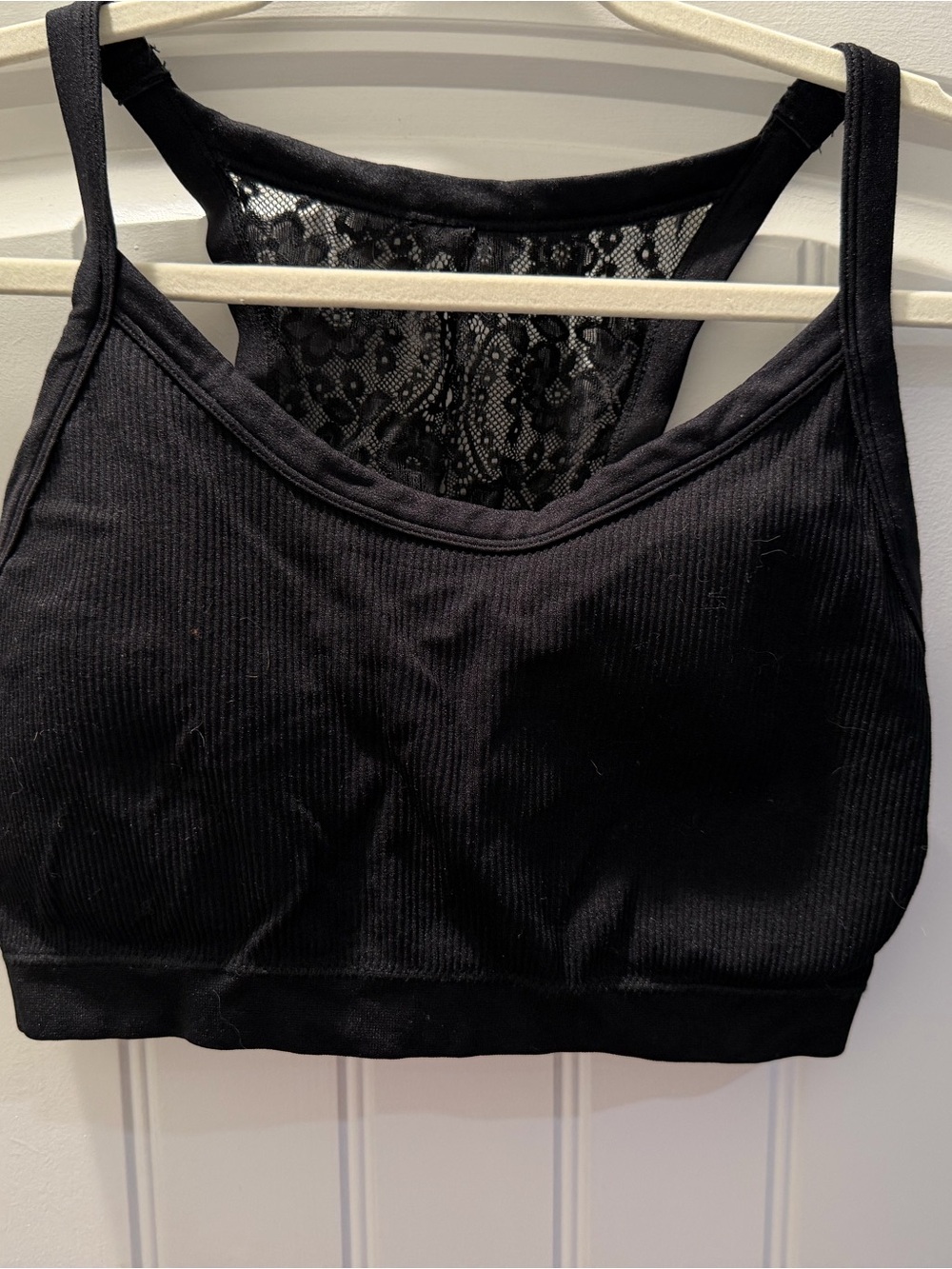 Maurices Black Ribbed Bralette with Lace Back